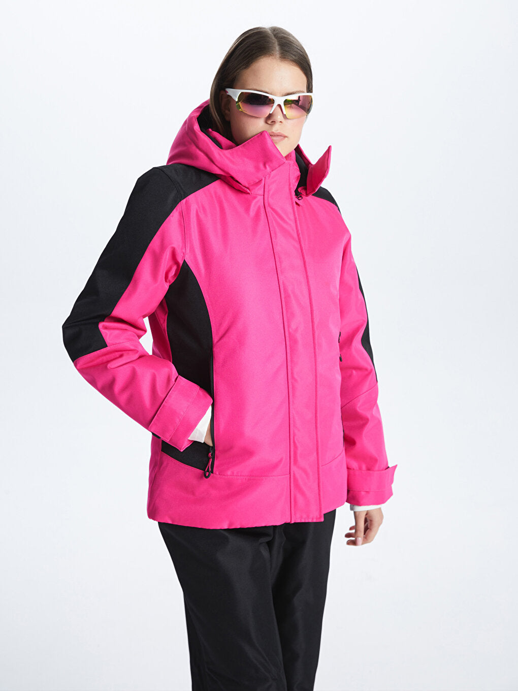 Hooded Color Blocked Long Sleeve Women's Ski Jacket