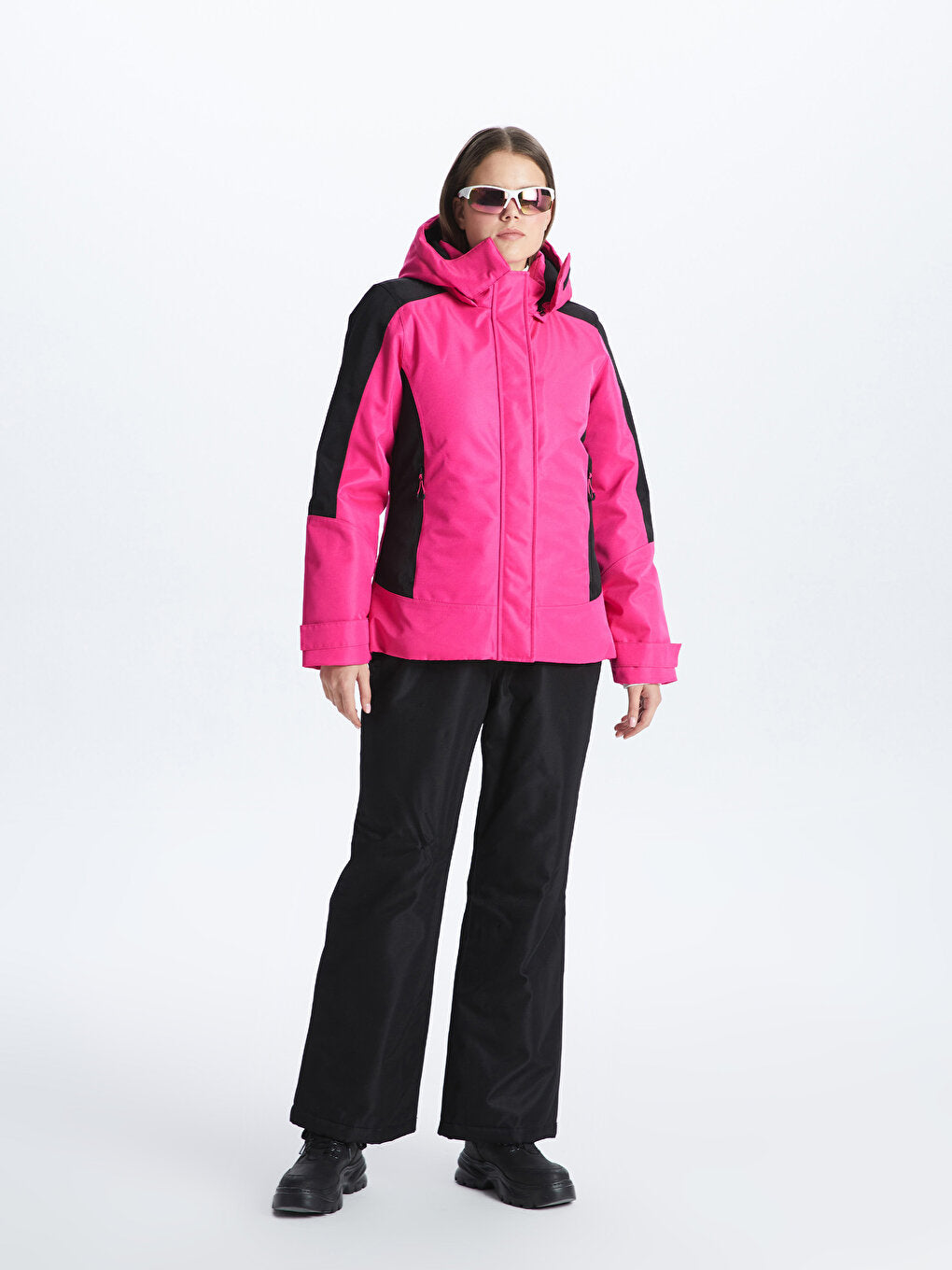 Hooded Color Blocked Long Sleeve Women's Ski Jacket