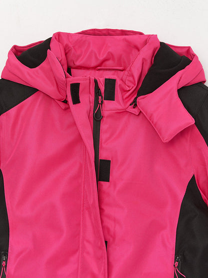 Hooded Color Blocked Long Sleeve Women's Ski Jacket