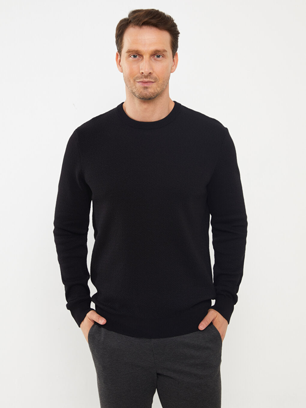 Crew Neck Long Sleeve Men's Knitwear Sweater