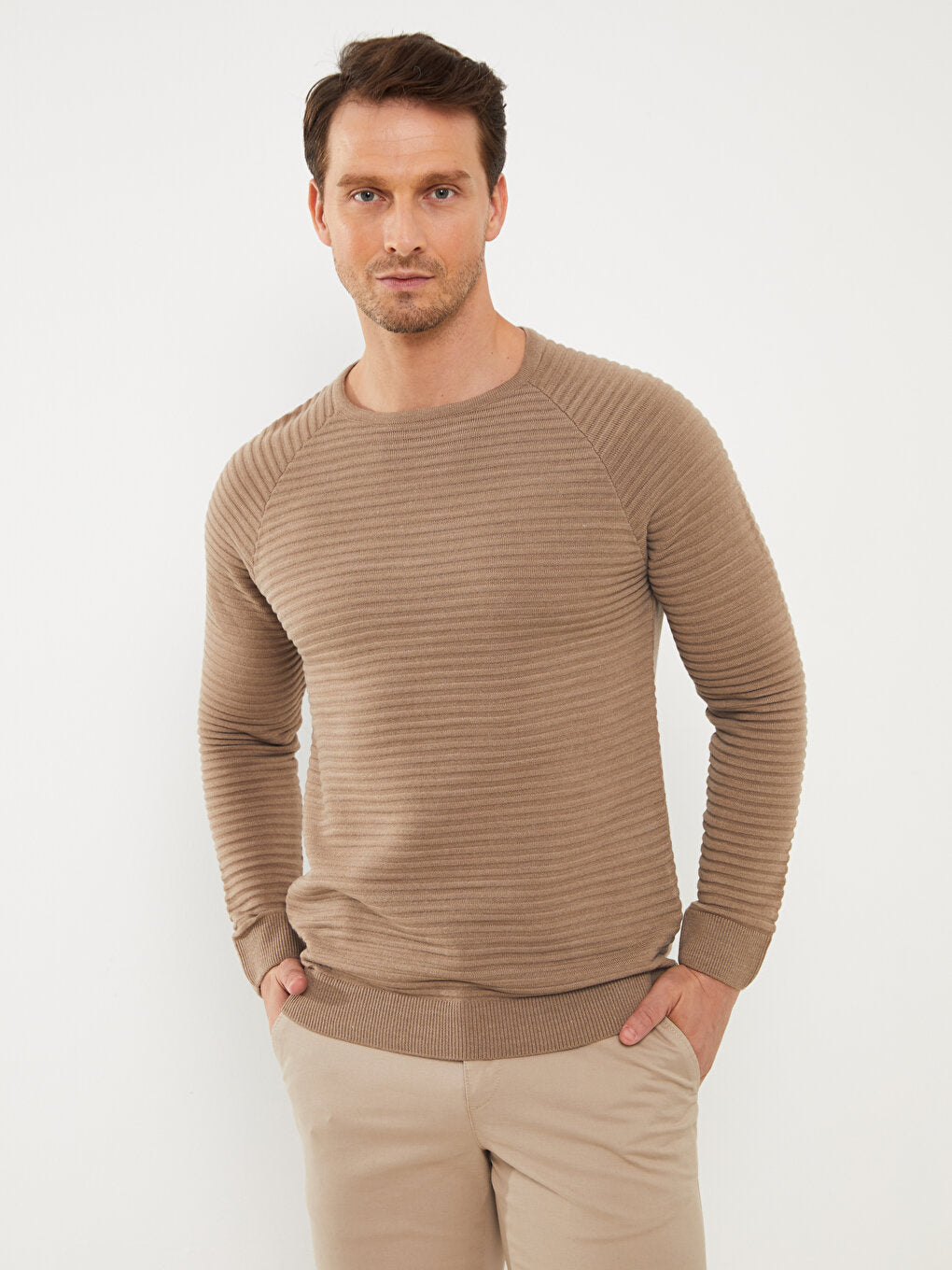 Crew Neck Long Sleeve Men's Knitwear Sweater