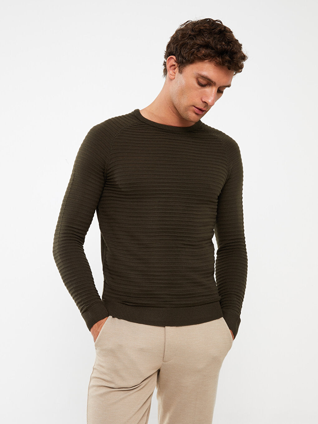 Crew Neck Long Sleeve Men's Knitwear Sweater