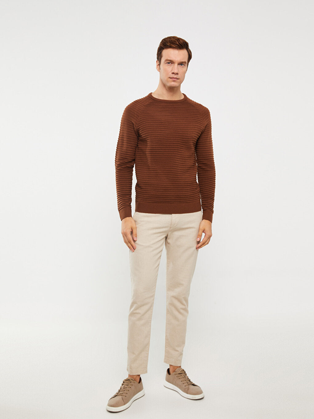 Crew Neck Long Sleeve Men's Knitwear Sweater