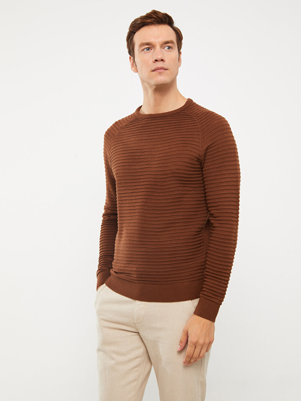 Crew Neck Long Sleeve Men's Knitwear Sweater