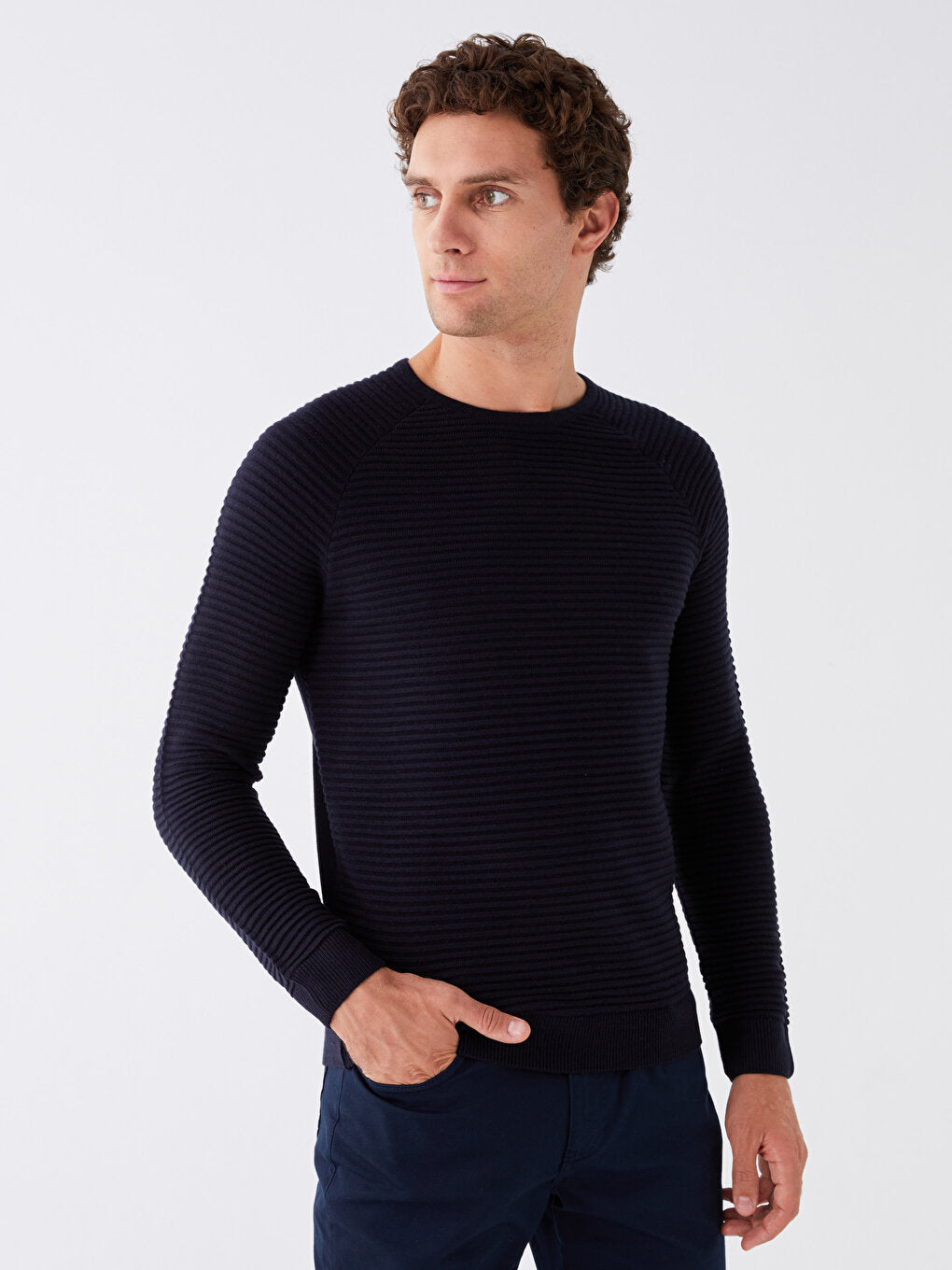 Crew Neck Long Sleeve Men's Knitwear Sweater