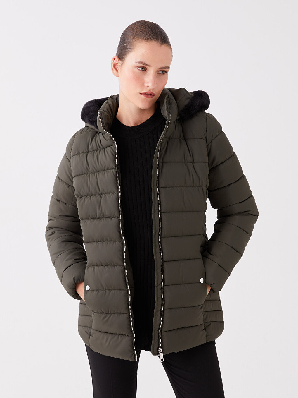 Women's Hooded Plain Puffer Coat