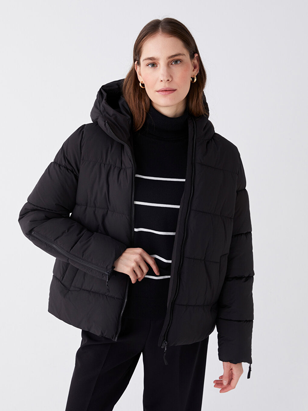 Women's Hooded Plain Puffer Coat