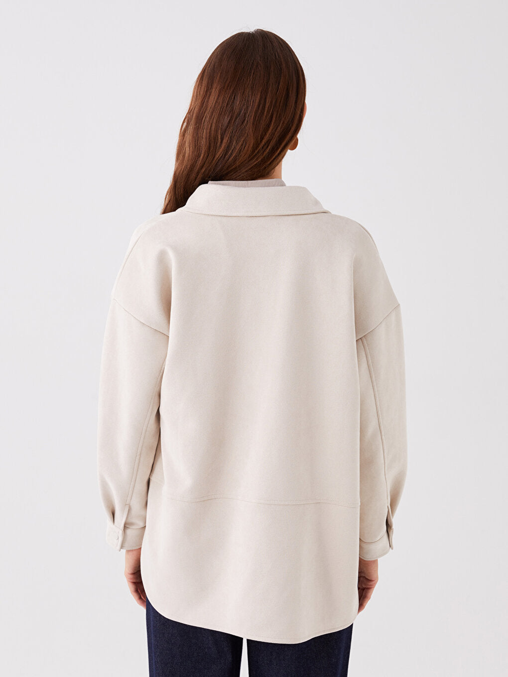 Plain Long Sleeve Oversize Suede Women's Shirt Jacket