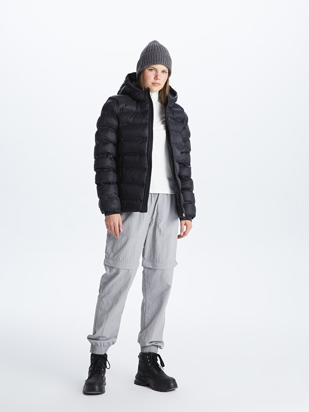 Women's Hooded Plain Puffer Coat