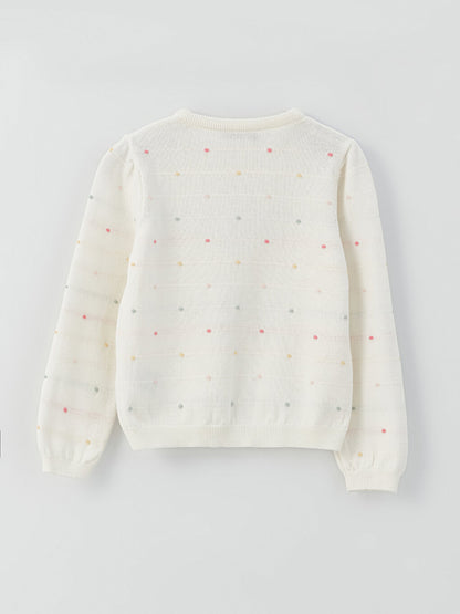 Crew Neck Patterned Long Sleeve Girl's Knitwear Sweater