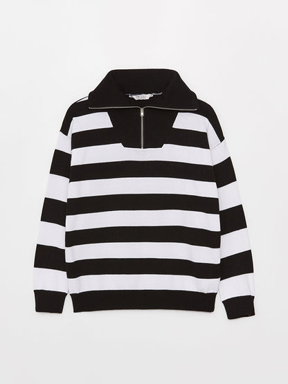 Polo Neck Striped Long Sleeve Girls Knitwear Sweater