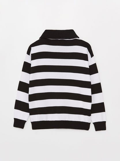 Polo Neck Striped Long Sleeve Girls Knitwear Sweater