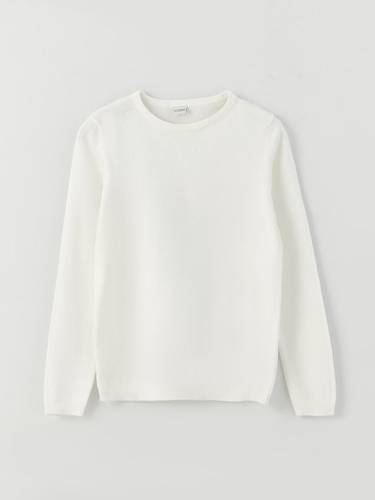 Crew Neck Basic Long Sleeve Girl's Knitwear Sweater