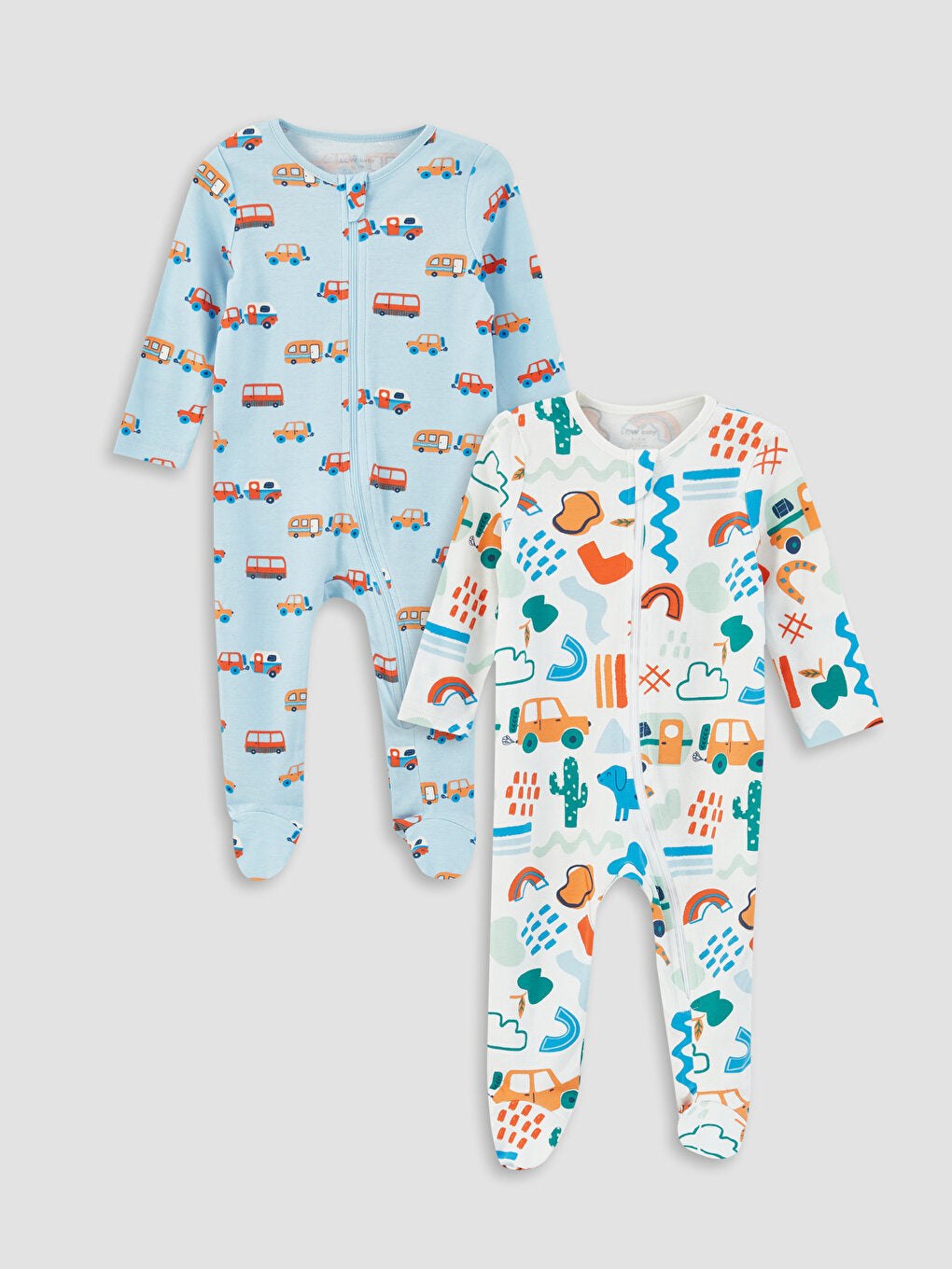 Crew Neck Printed Baby Boy Jumpsuit 2-pack