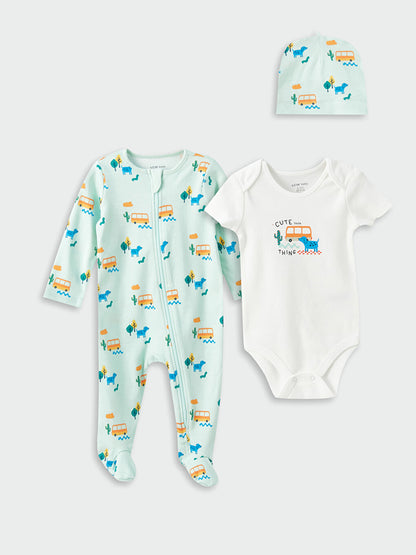 Crew Neck Printed Baby Boy Hospital Discharge Set 3-Piece