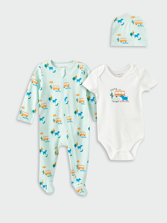 Crew Neck Printed Baby Boy Hospital Discharge Set 3-Piece