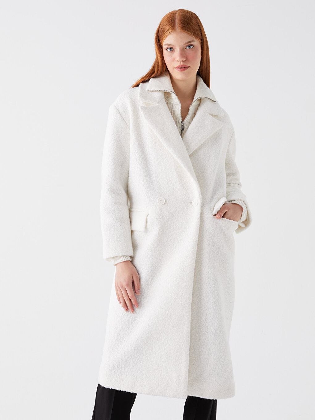 Women's Jacket Collar Plain Cashmere Coat