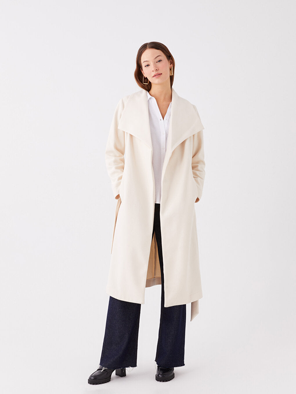 Shawl Collar Plain Long Sleeve Women's Cashmere Coat