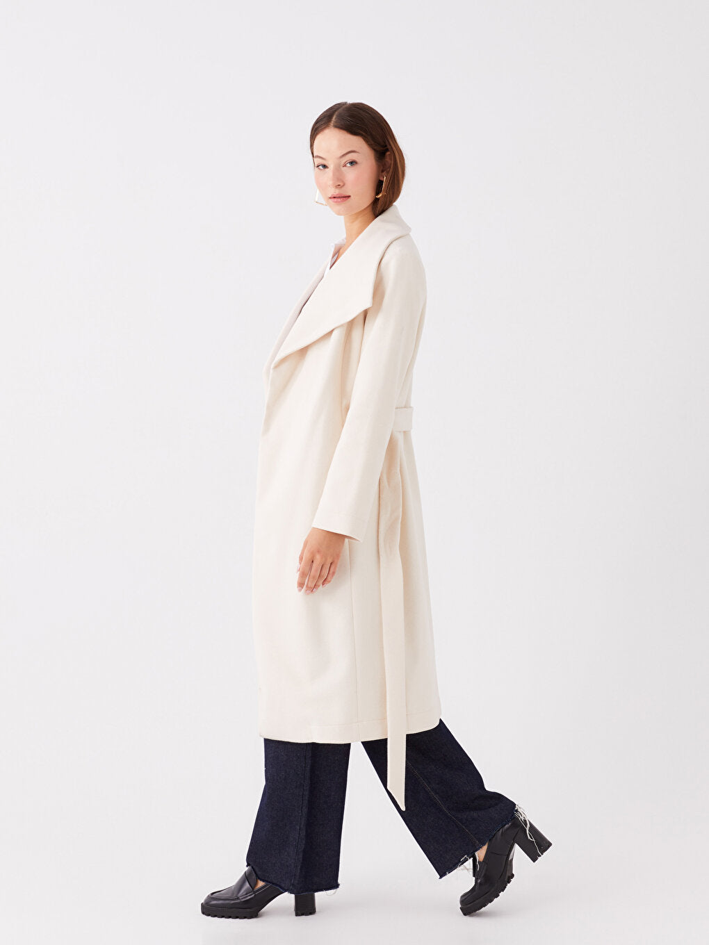 Shawl Collar Plain Long Sleeve Women's Cashmere Coat