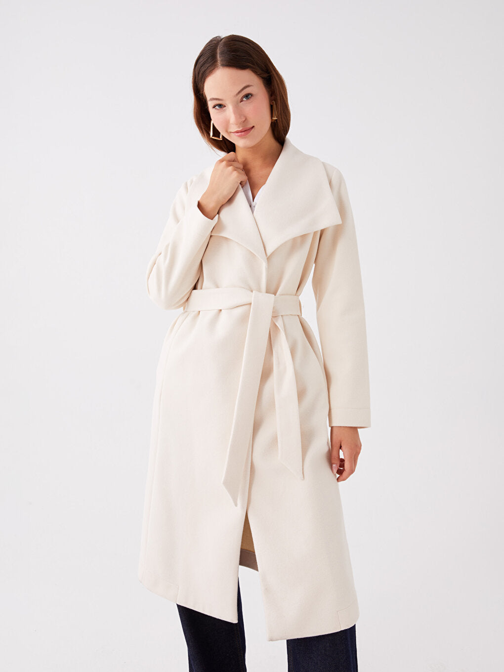 Shawl Collar Plain Long Sleeve Women's Cashmere Coat