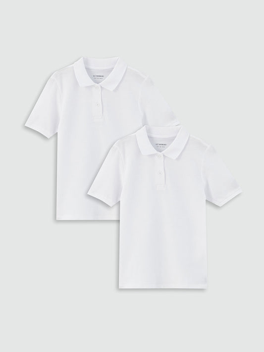 Polo Neck Basic Short Sleeve Girls' T-Shirt 2-pack