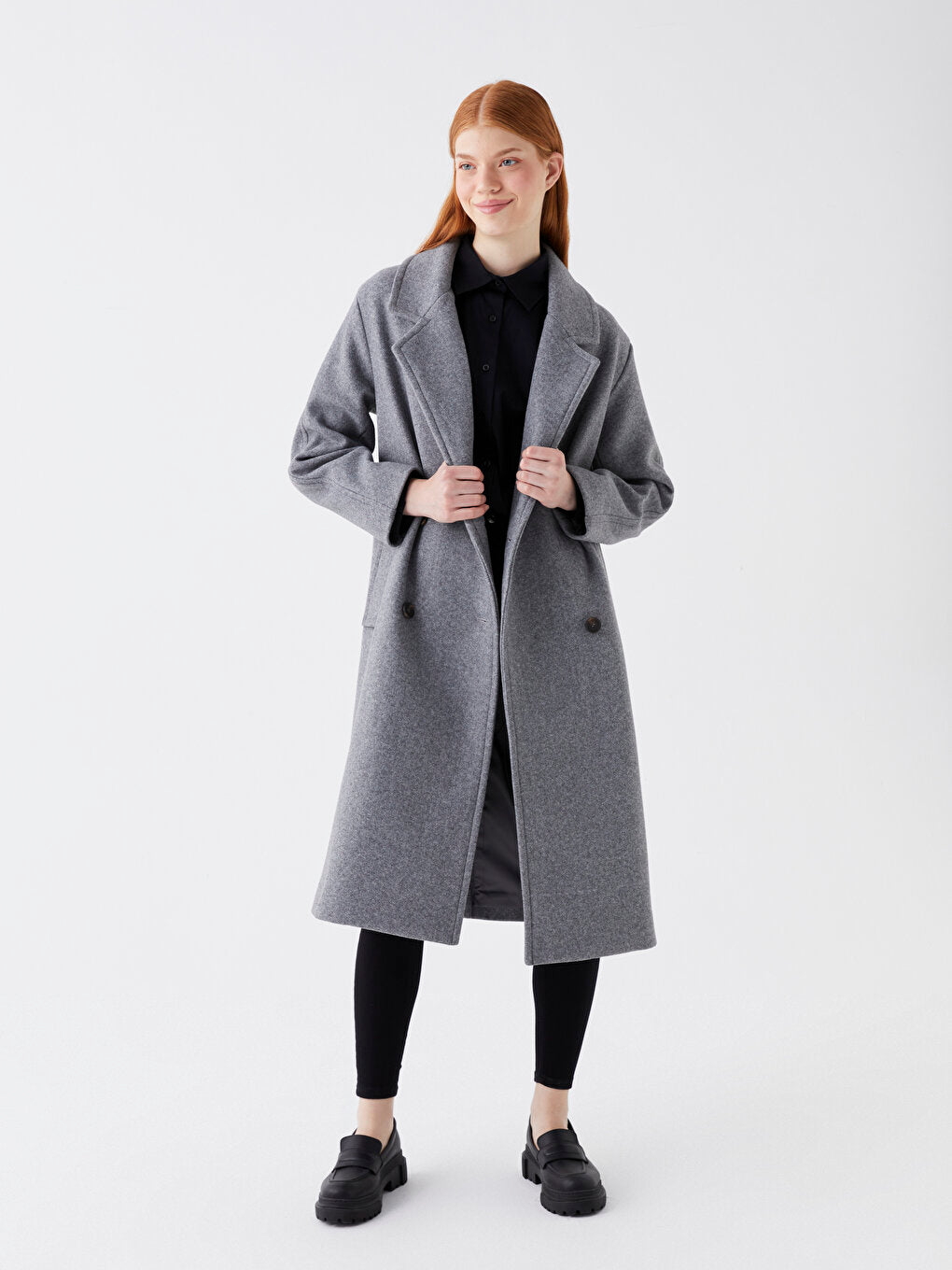 Women's Jacket Collar Plain Cashmere Coat