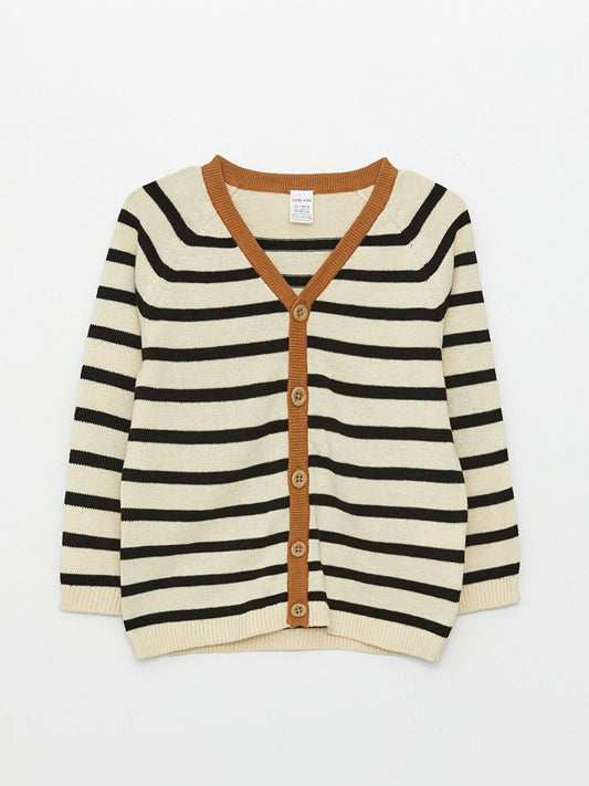 V-Neck Long Sleeve Striped Baby Boy Knitwear Cardigan