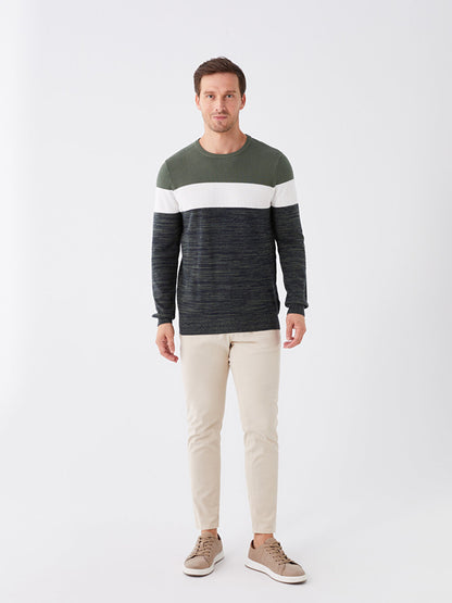 Crew Neck Long Sleeve Color Block Men's Knitwear Sweater