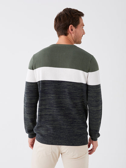 Crew Neck Long Sleeve Color Block Men's Knitwear Sweater