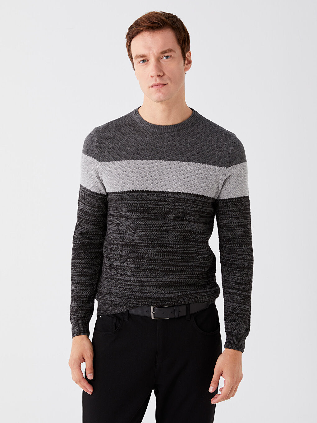 Crew Neck Long Sleeve Color Block Men's Knitwear Sweater