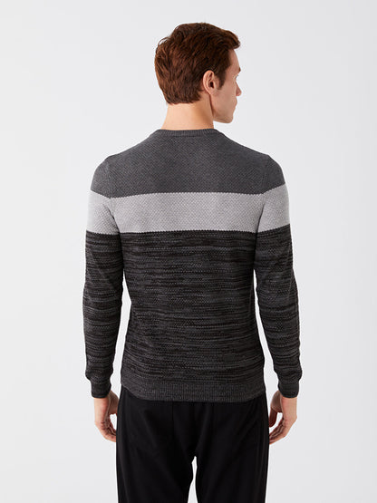 Crew Neck Long Sleeve Color Block Men's Knitwear Sweater