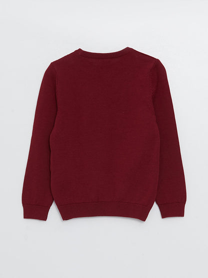 Crew Neck Basic Long Sleeve Boy's Knitwear Sweater