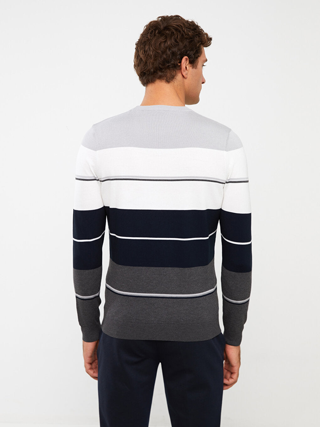 Crew Neck Long Sleeve Striped Men's Knitwear Sweater