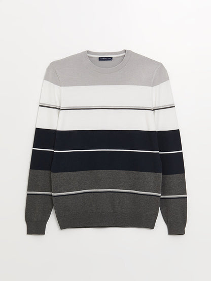 Crew Neck Long Sleeve Striped Men's Knitwear Sweater