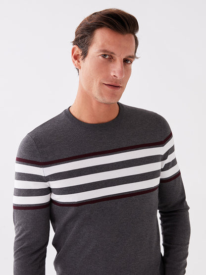 Crew Neck Long Sleeve Striped Men's Knitwear Sweater