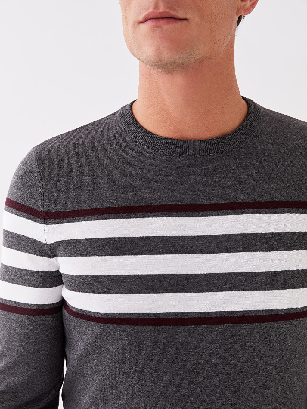 Crew Neck Long Sleeve Striped Men's Knitwear Sweater