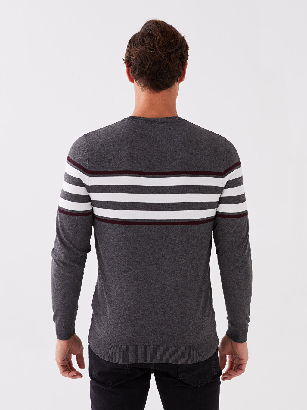 Crew Neck Long Sleeve Striped Men's Knitwear Sweater