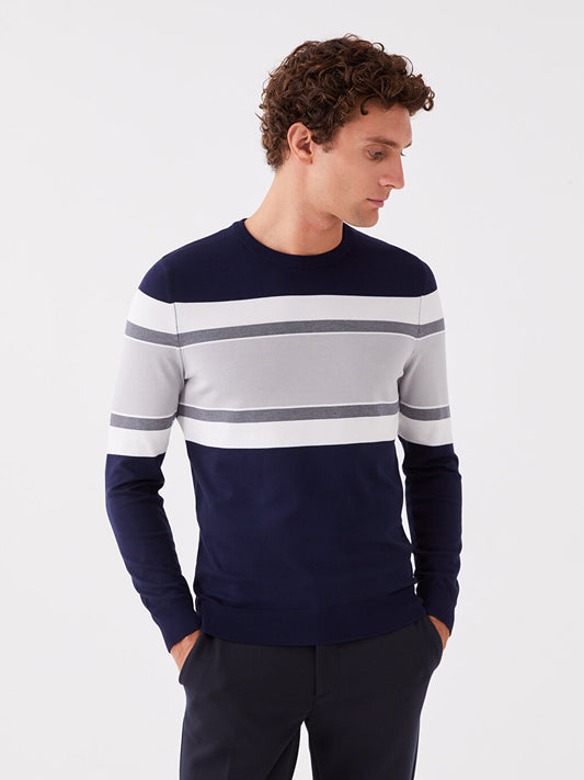 Crew Neck Long Sleeve Color Block Men's Knitwear Sweater