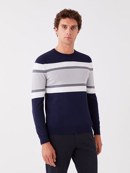 Crew Neck Long Sleeve Color Block Men's Knitwear Sweater