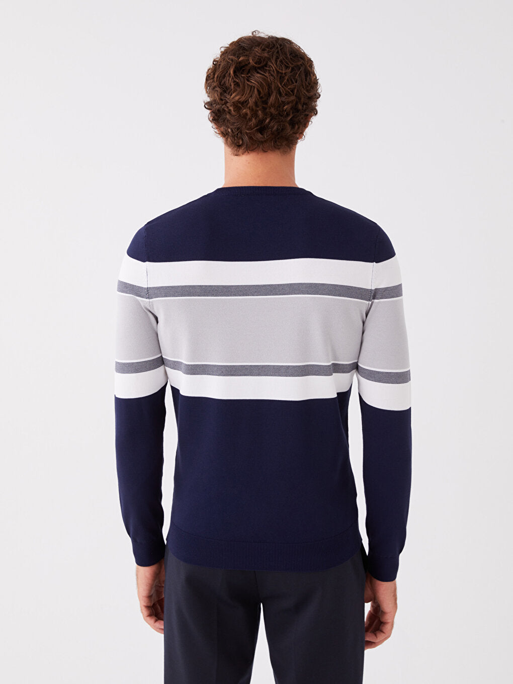 Crew Neck Long Sleeve Color Block Men's Knitwear Sweater