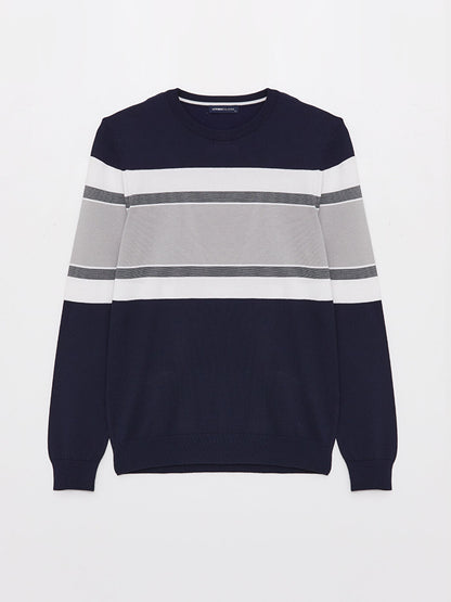 Crew Neck Long Sleeve Color Block Men's Knitwear Sweater