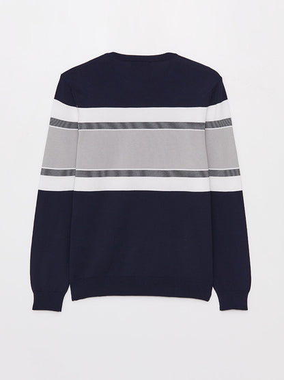 Crew Neck Long Sleeve Color Block Men's Knitwear Sweater