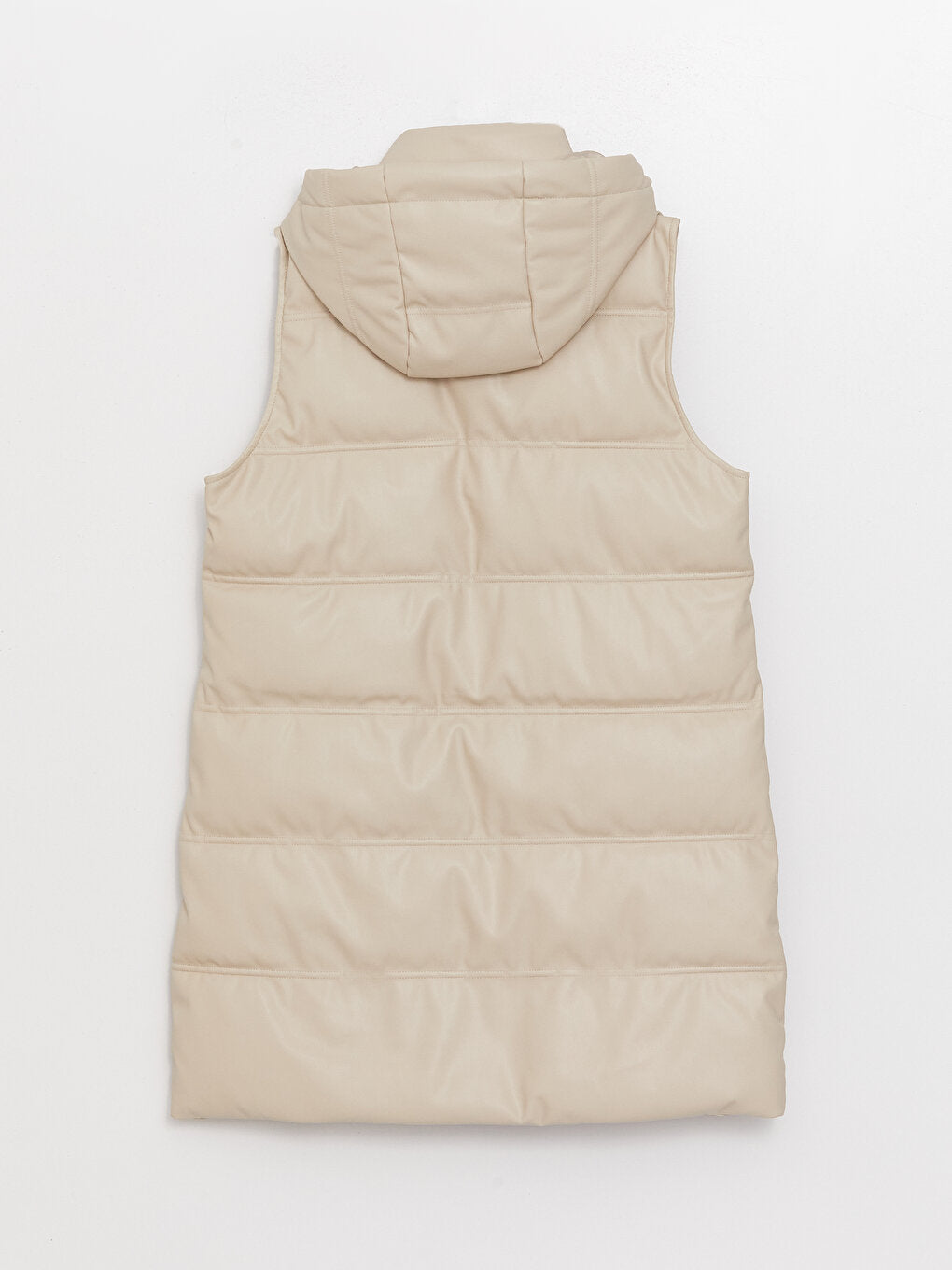 Hooded Plain Leather Look Women's Puffer Vest