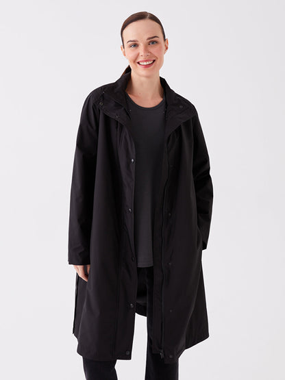 Women's High Collar Plain Raincoat