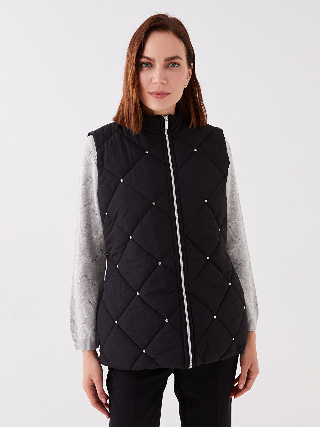 High Collar Quilted Patterned Women's Puffer Vest