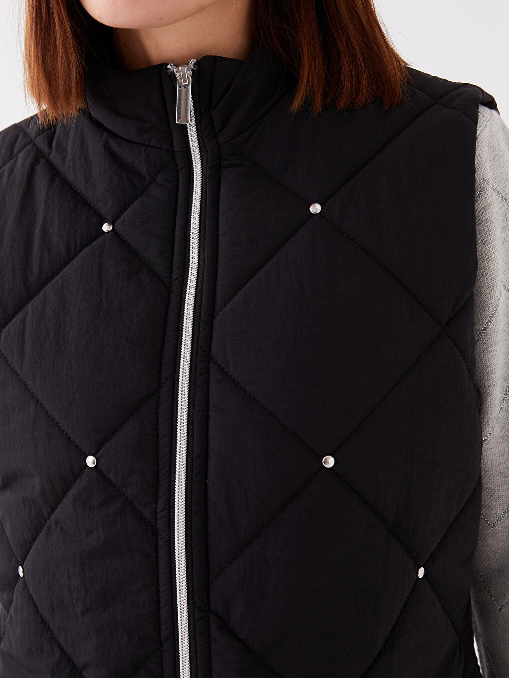 High Collar Quilted Patterned Women's Puffer Vest