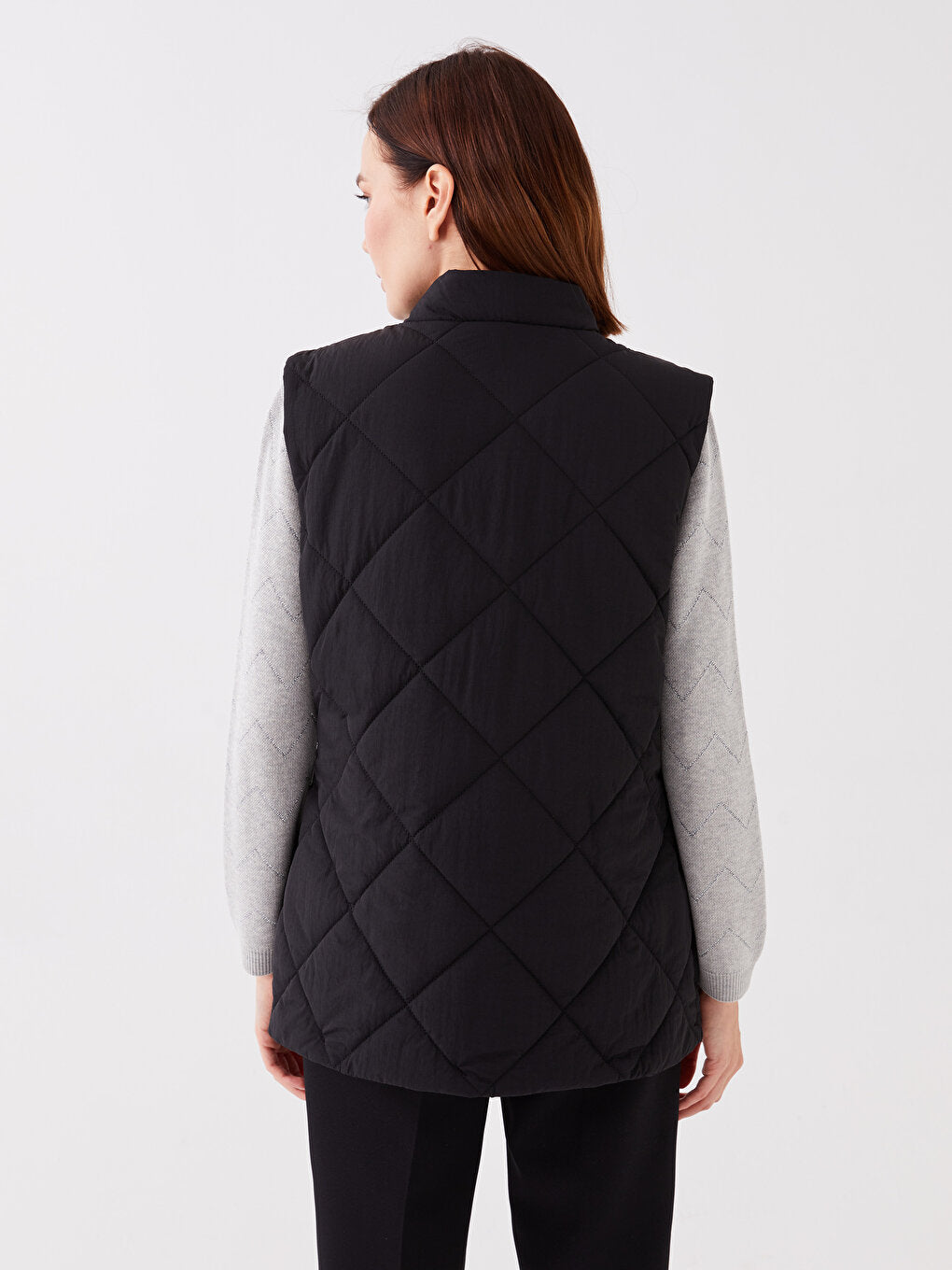 High Collar Quilted Patterned Women's Puffer Vest