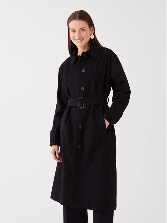 Shirt Collar Plain Long Sleeve Women's Trench Coat