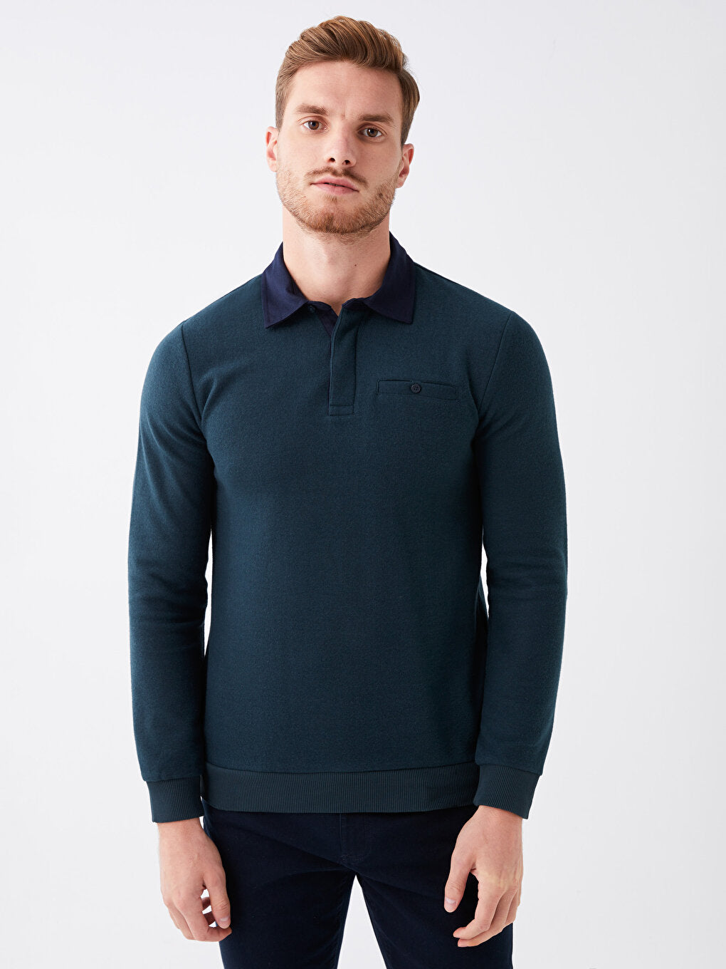 Polo Neck Long Sleeve Men's Sweatshirt