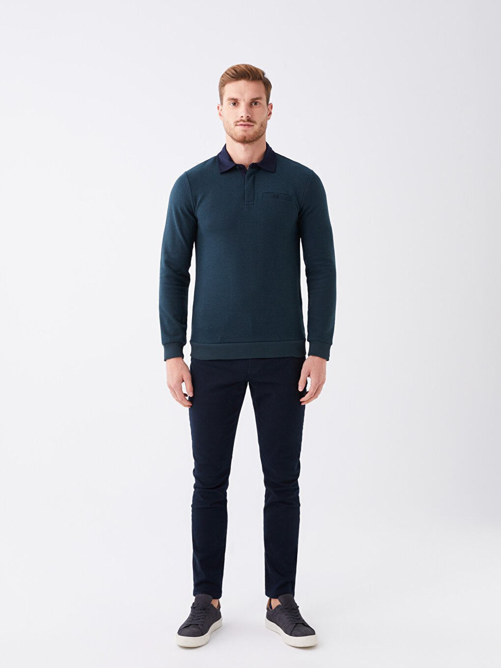 Polo Neck Long Sleeve Men's Sweatshirt